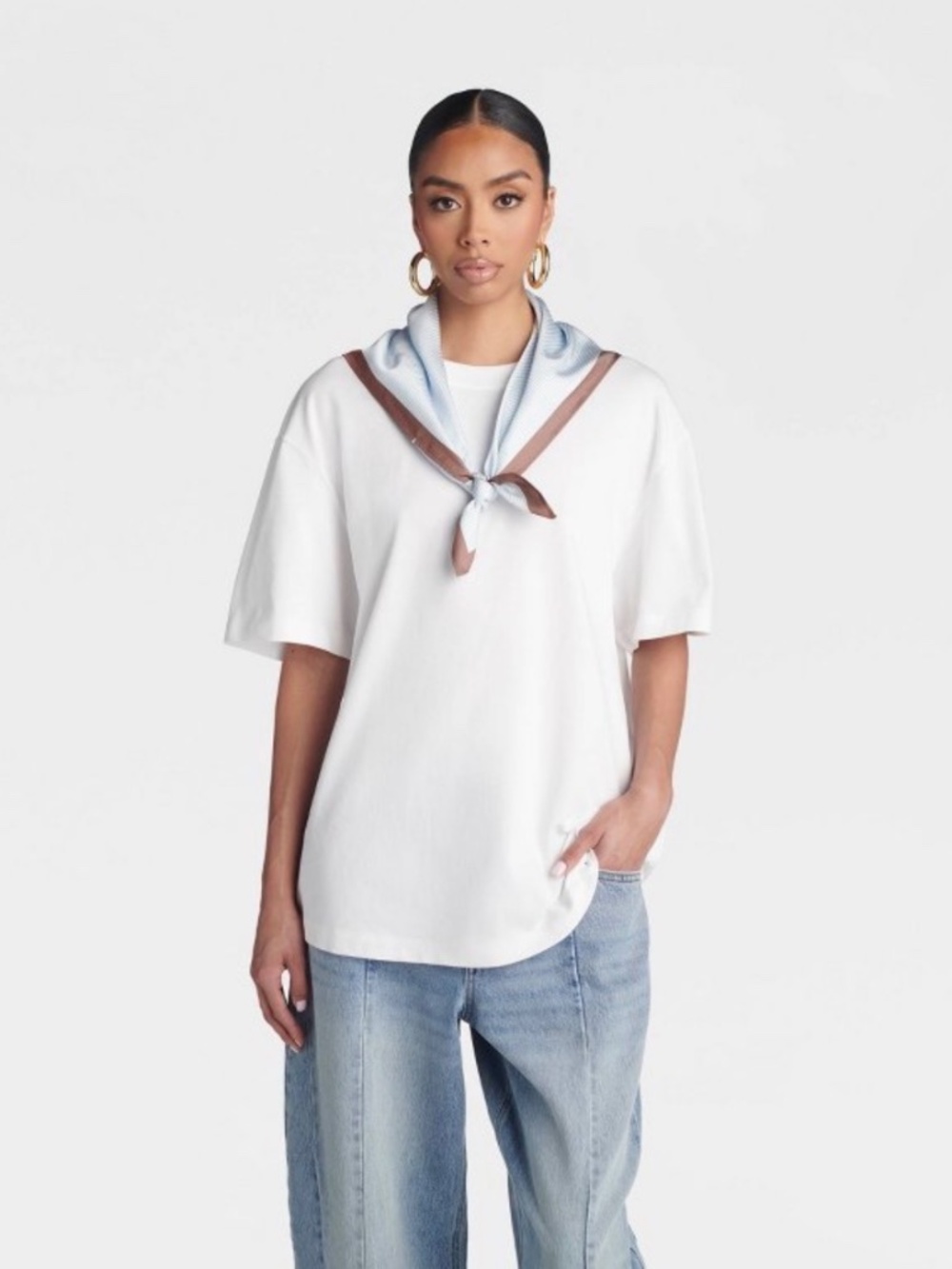 KBB by KAHLANA Women's Oversized Short Sleeve 'The Scarf T-Shirt' White S NWT